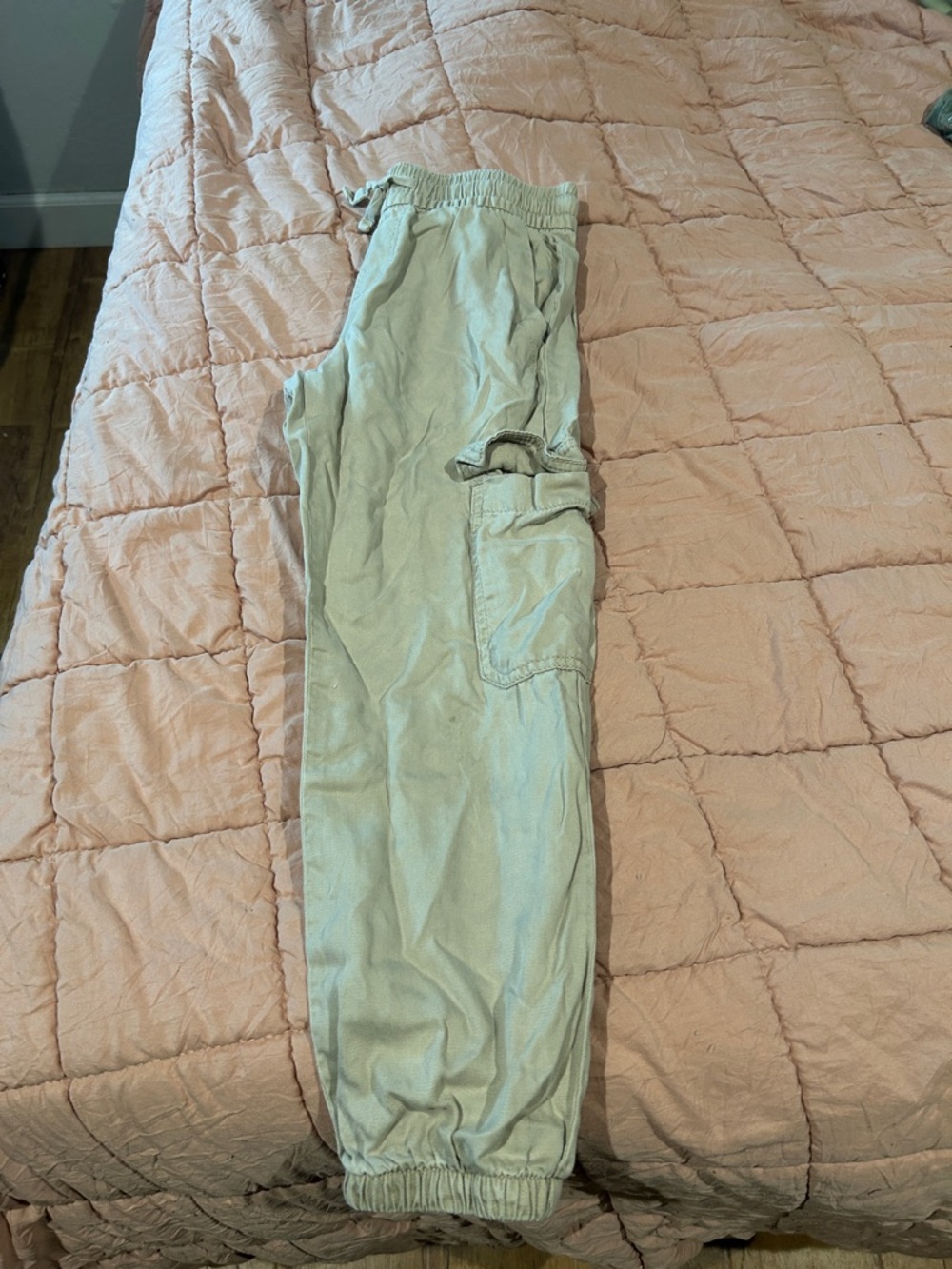Kids Casual Drawstring Cargo Pants - Light Khaki